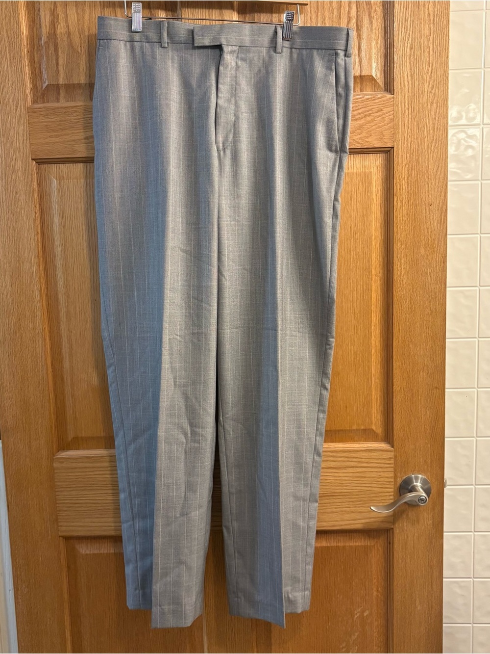 Perry Ellis Gray Pants Men’s Size 36X34 WindowPane Dress Slacks Flat Front